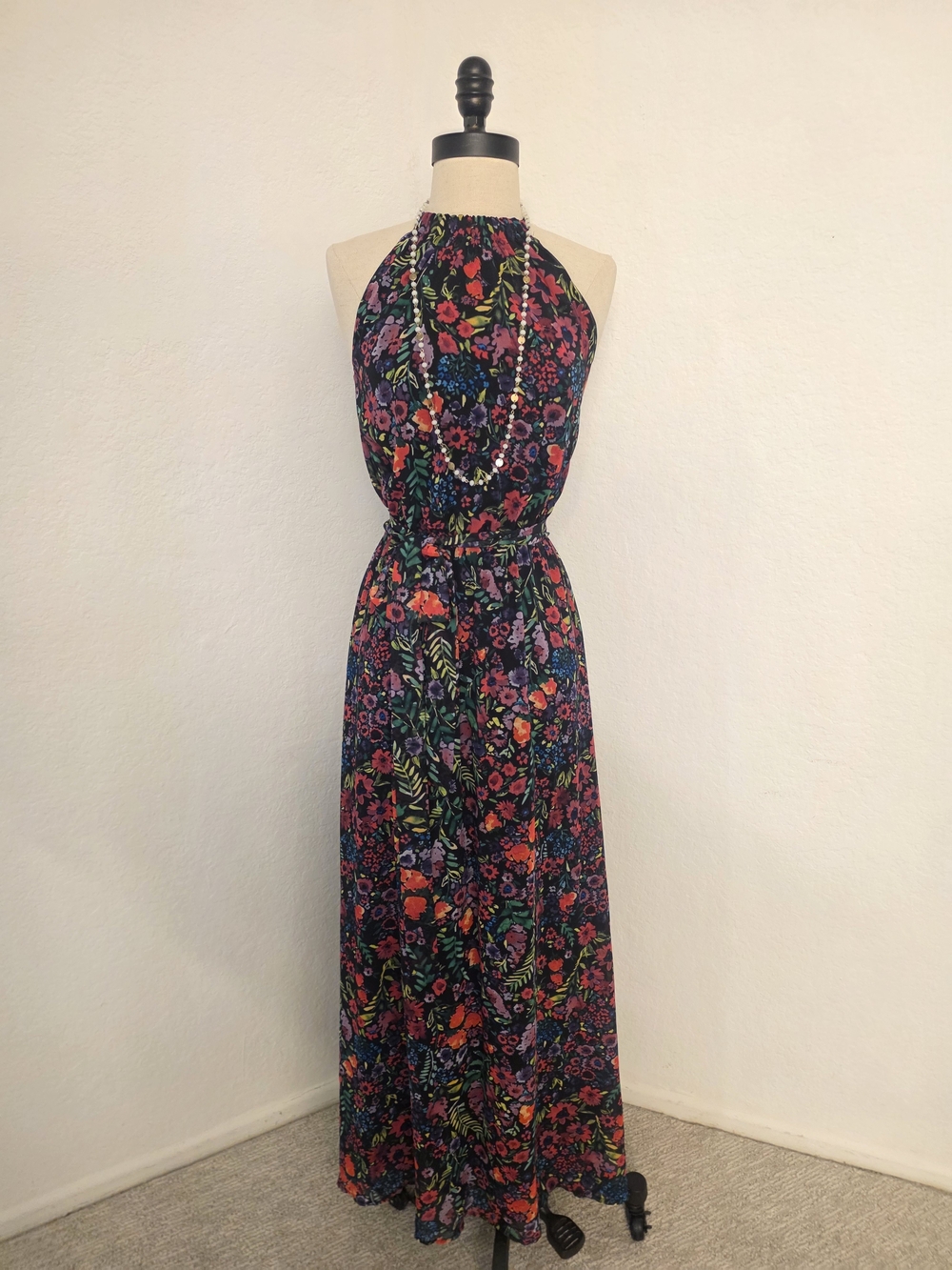 ModCloth Black Floral Halter Maxi Dress